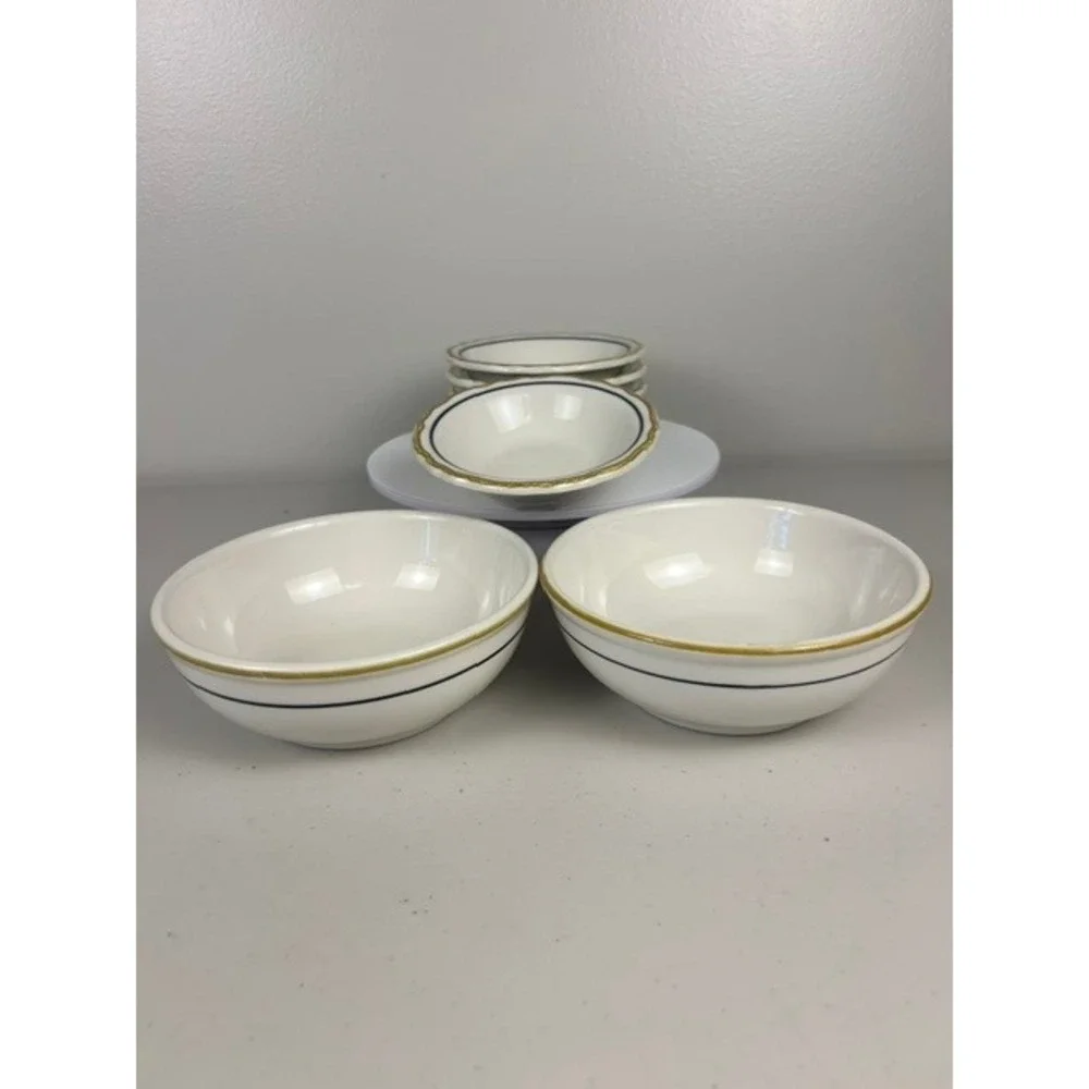 Homer Laughlin Restaurant Best China 6 Piece‎ Bowl Set Blue Gold Scalloped Rim